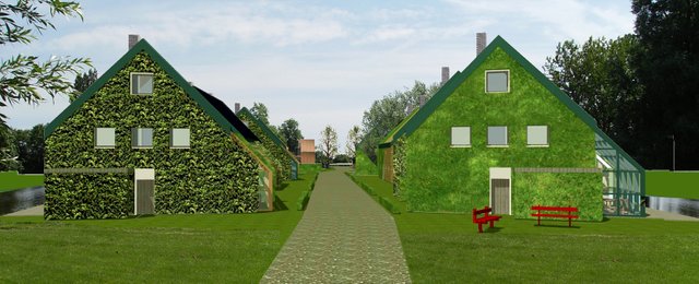 Duurzame, energieneutrale wijk met woningen natuurinclusief gebouwd - Sustainable, energy-neutral neighborhood with houses built nature inclusive